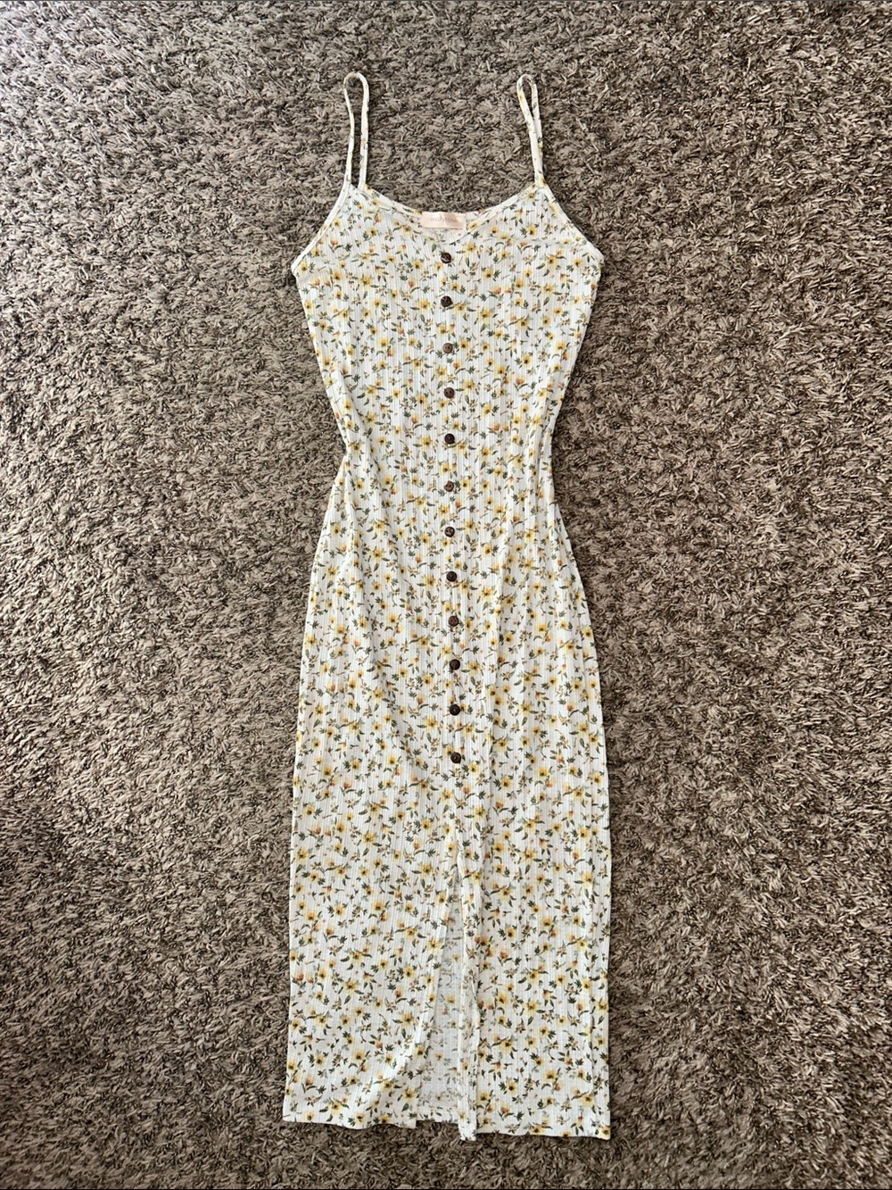 White and Yellow Floral Button-Front Maxi Cottagecore Dress Women’s Small